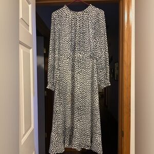 J. Crew White Midi Dress with Black Dot Print